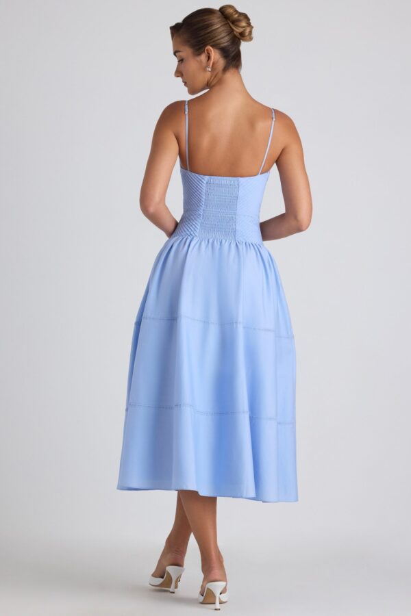 Lace-Trim Pintucked Poplin Midaxi Dress in Sky Blue - Image 2