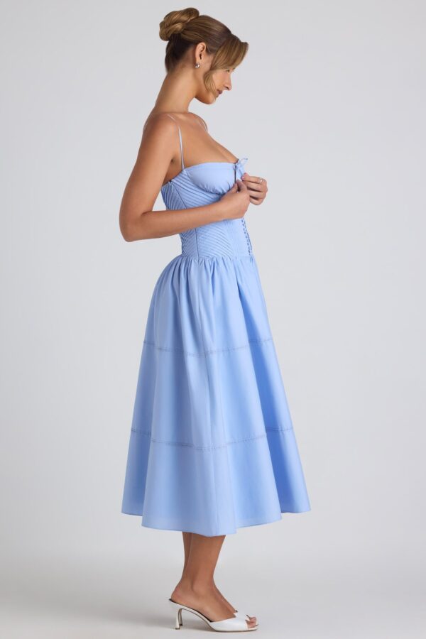 Lace-Trim Pintucked Poplin Midaxi Dress in Sky Blue - Image 3