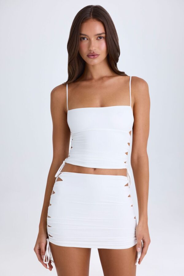 Ruched Cut-Out Mini Skirt in White - Image 5