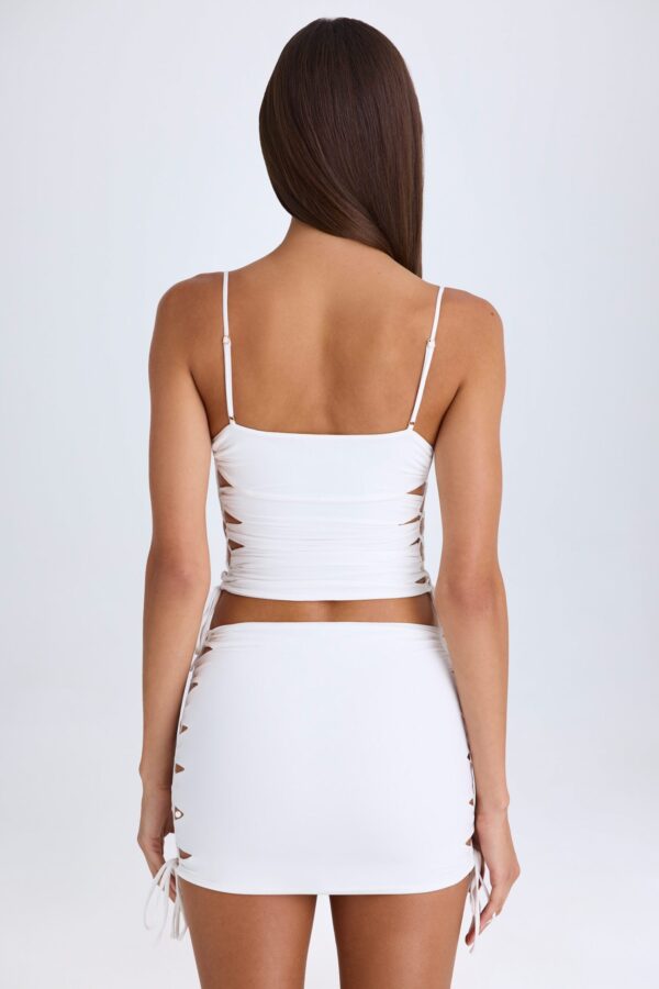 Ruched Cut-Out Mini Skirt in White - Image 3