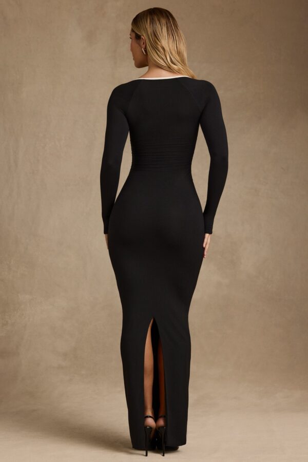 Modal Contrast-Trim Maxi Dress in Black - Image 3
