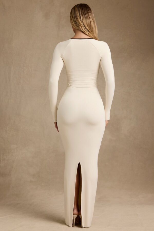 Modal Contrast-Trim Maxi Dress in Ivory - Image 3