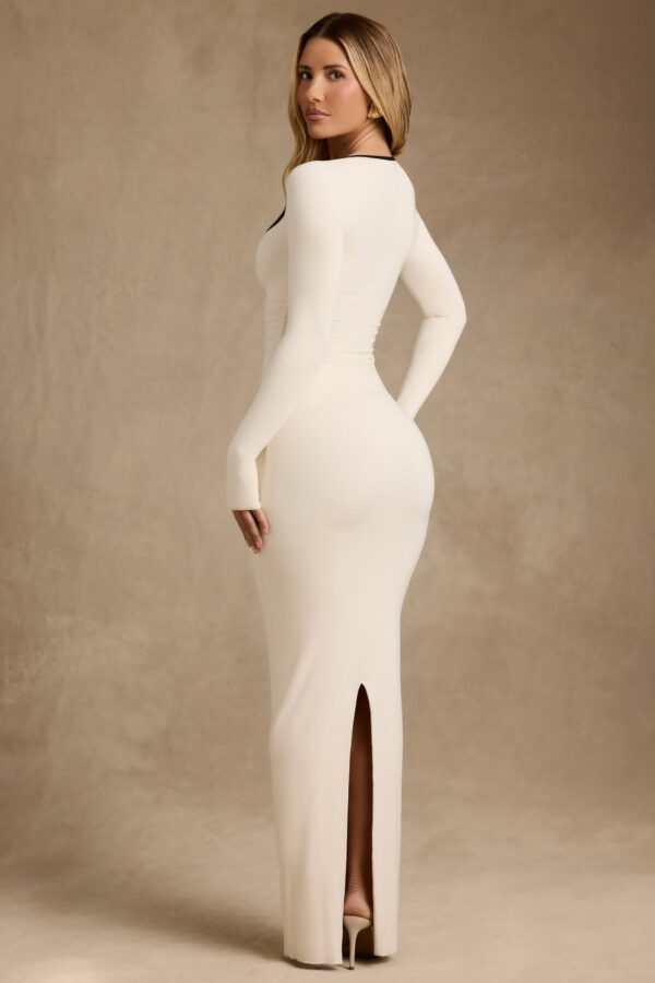 Modal Contrast-Trim Maxi Dress in Ivory - Image 8