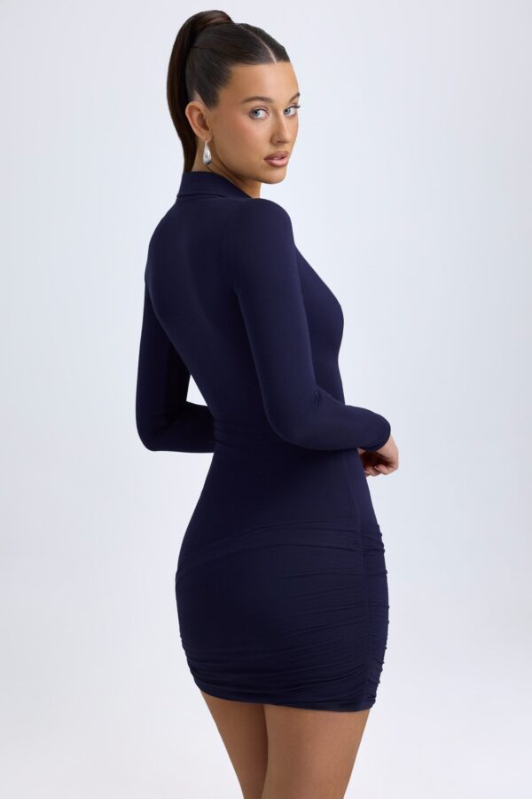 Modal Plunge V-Neck Mini Dress in True Navy - Image 8
