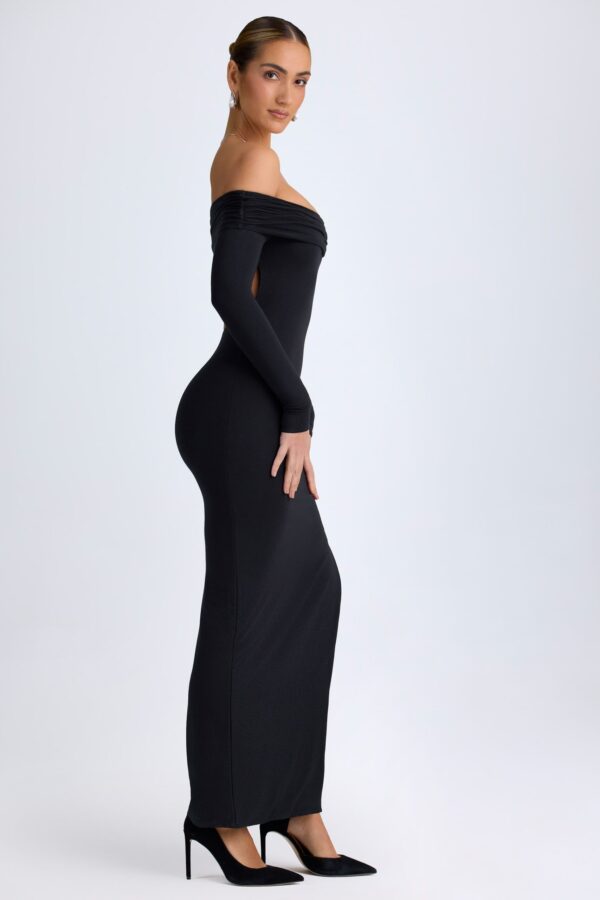 Modal Off-Shoulder Open-Back Maxi Dress in Black - Image 3