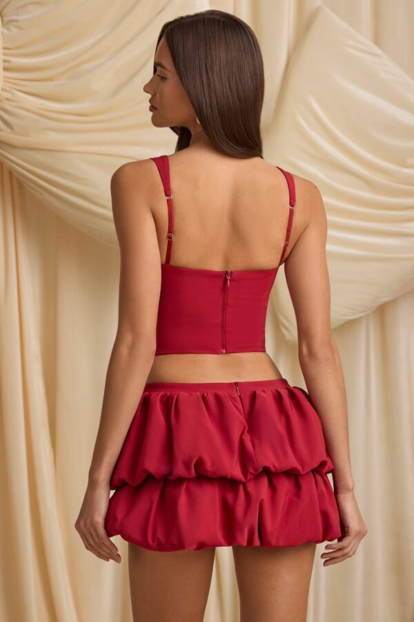 Layered Bubble Hem Mid-Rise Mini Skirt in True Red - Image 3