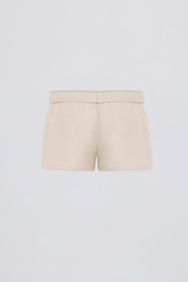 Brushed Jersey Elasticated Mini Shorts in Ecru - Image 4