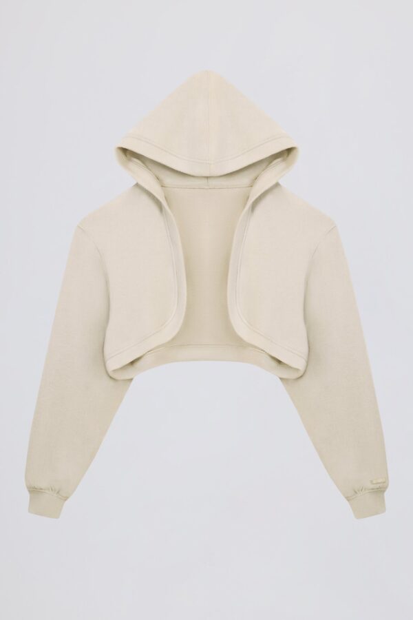 Brushed Jersey Hooded Cropped Shrug in Ecru - Image 2
