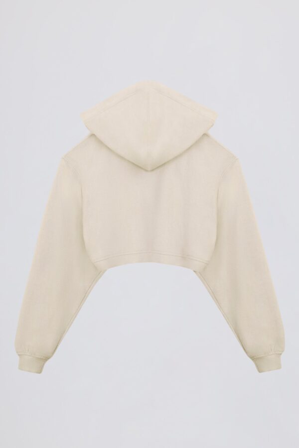 Brushed Jersey Hooded Cropped Shrug in Ecru - Image 4