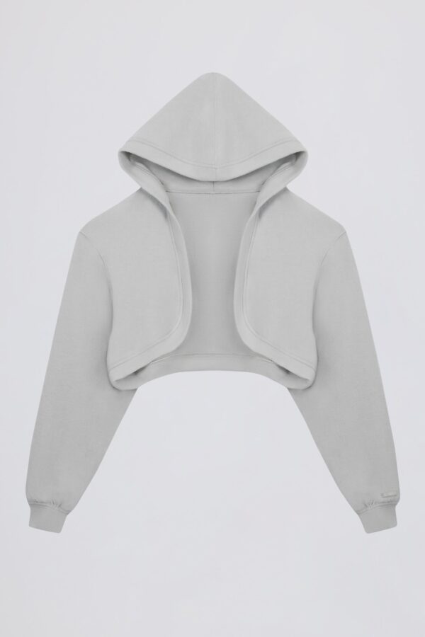 Brushed Jersey Hooded Cropped Shrug in Fog Grey - Image 2