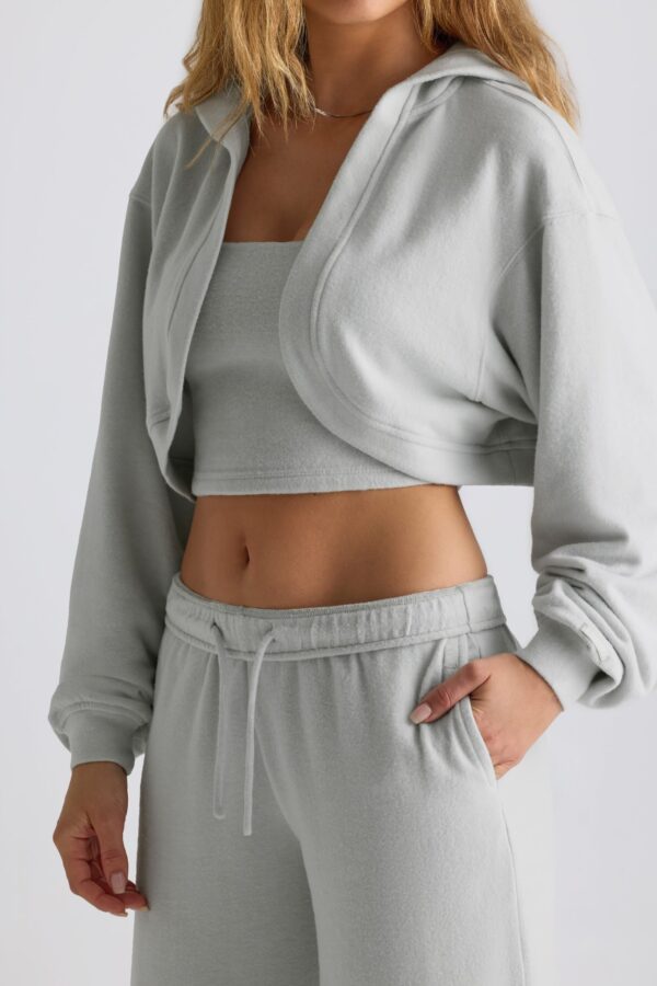 Brushed Jersey Hooded Cropped Shrug in Fog Grey - Image 5