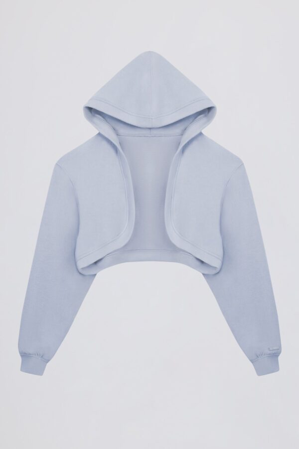 Brushed Jersey Hooded Cropped Shrug in Soft Blue - Image 2