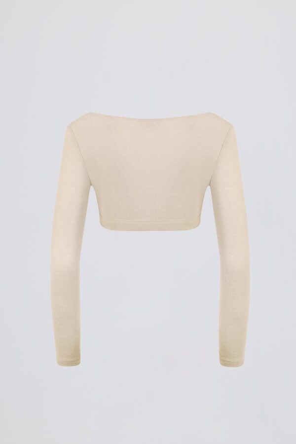 Brushed Jersey Wrap Crop Top in Ecru - Image 3