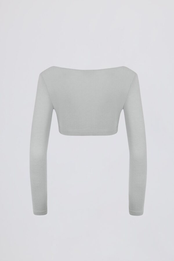 Brushed Jersey Wrap Crop Top in Fog Grey - Image 3