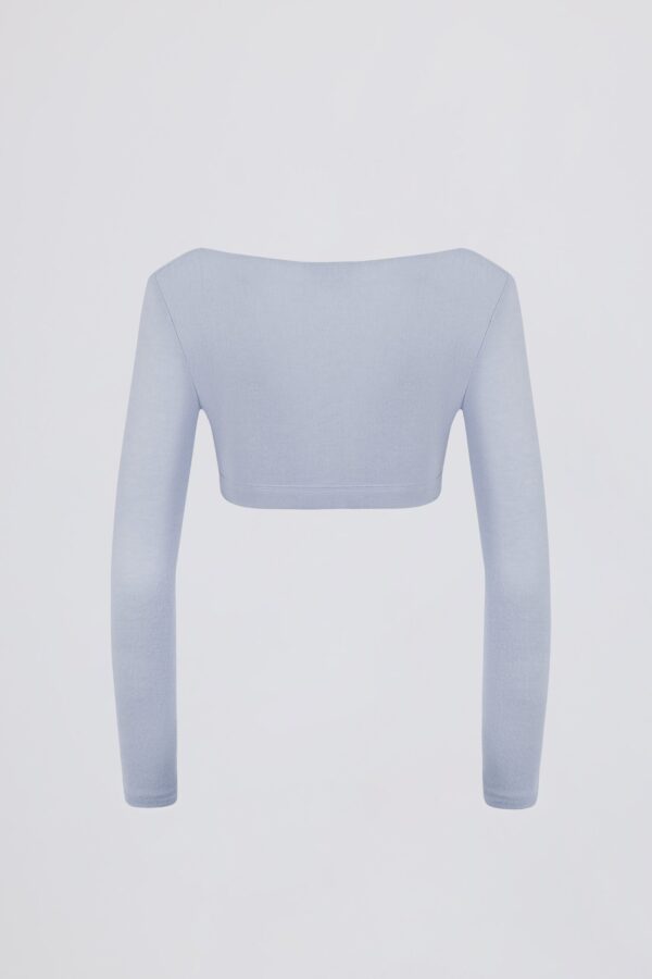 Brushed Jersey Wrap Crop Top in Soft Blue - Image 3