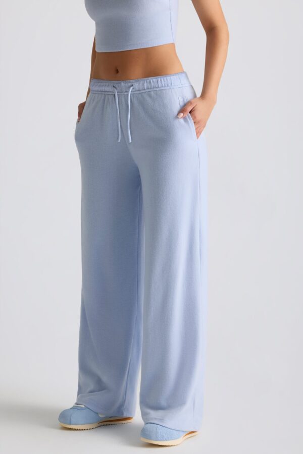 Petite Brushed Jersey Wide-Leg Joggers in Soft Blue - Image 5