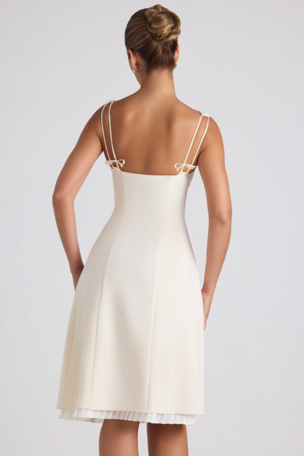 Bow-Detail Pleated A-Line Midi Dress in Ivory - Image 4