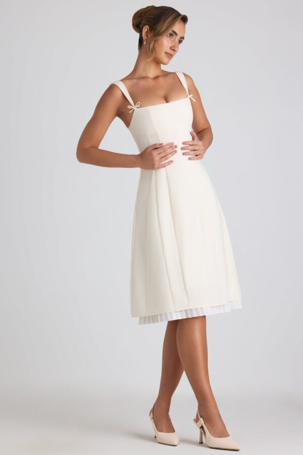 Bow-Detail Pleated A-Line Midi Dress in Ivory - Image 5