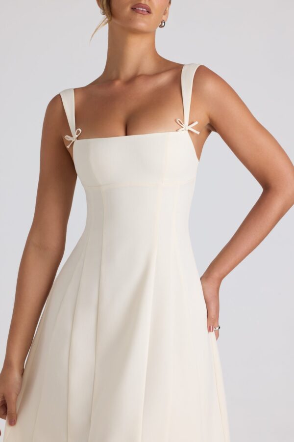 Bow-Detail Pleated A-Line Midi Dress in Ivory - Image 6