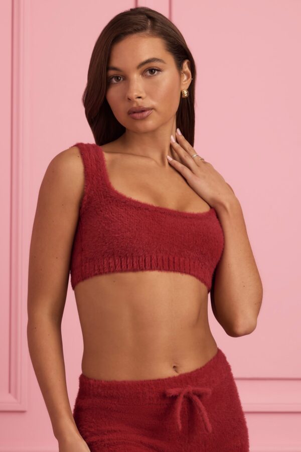 Fluffy Knit Scoop-Neck Bralette in Ruby Red - Image 5