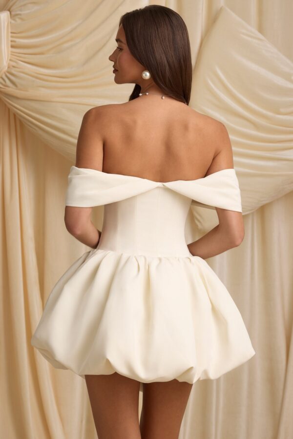 Off-Shoulder Layered Bubble Hem Corset Mini Dress in Ivory - Image 3