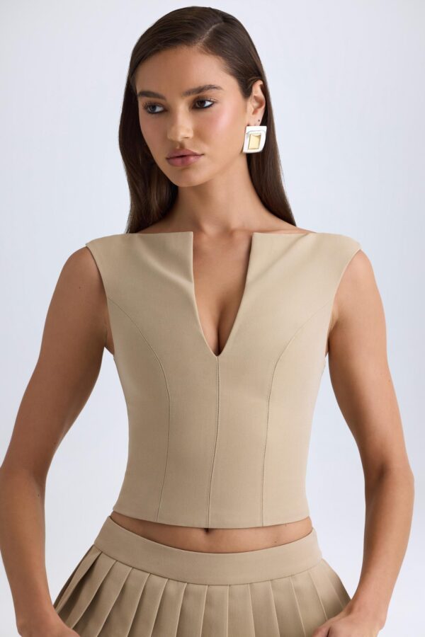 Open-Front Crop Top in Camel - Image 5
