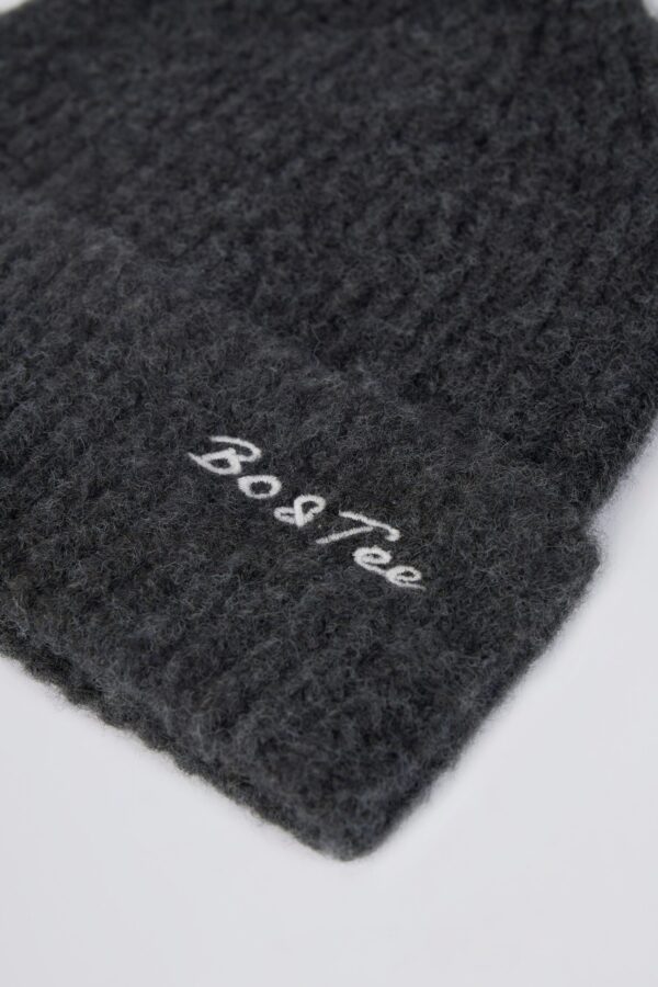 Knit Beanie Hat in Charcoal Marl - Image 2