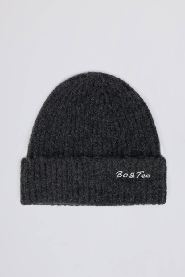 Knit Beanie Hat in Charcoal Marl - Image 3