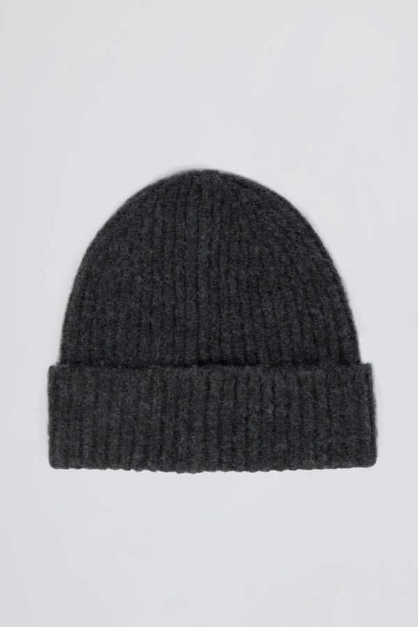 Knit Beanie Hat in Charcoal Marl - Image 4