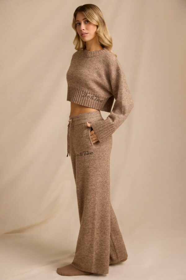 Mid-Rise Wide-Leg Joggers in Brown Marl - Image 3