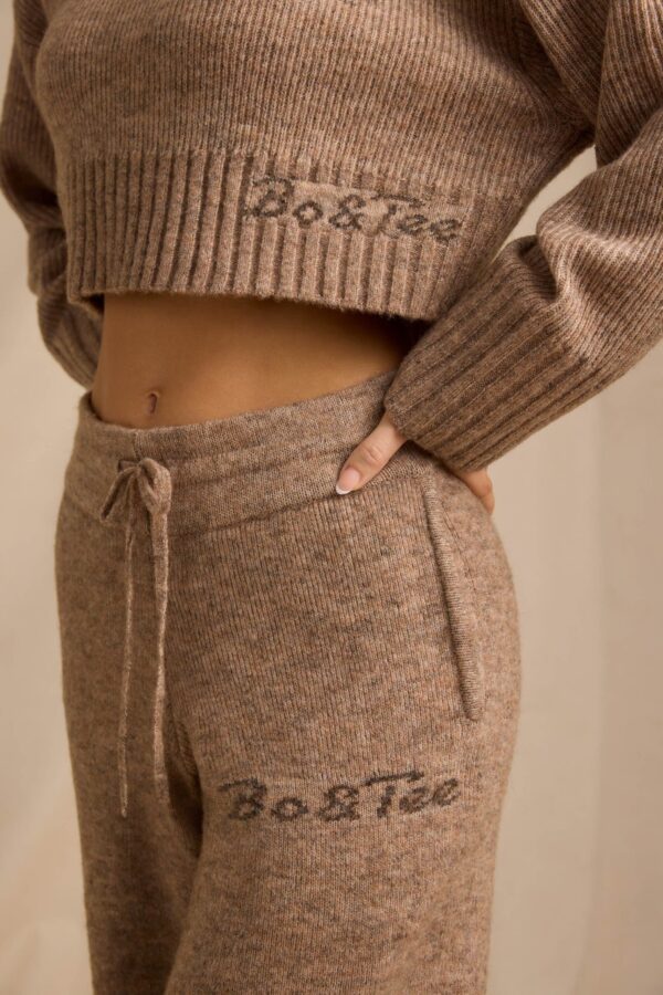 Mid-Rise Wide-Leg Joggers in Brown Marl - Image 4