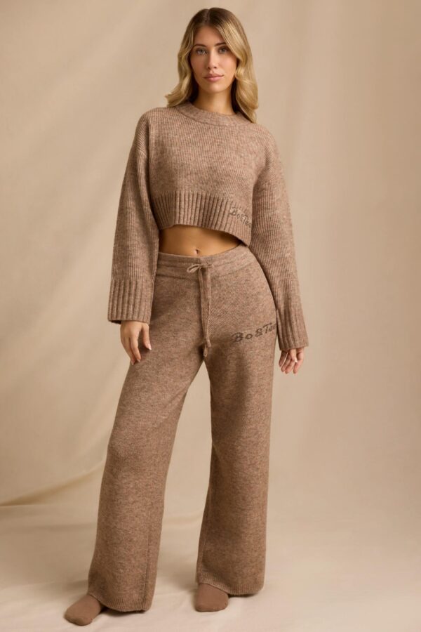 Mid-Rise Wide-Leg Joggers in Brown Marl - Image 5