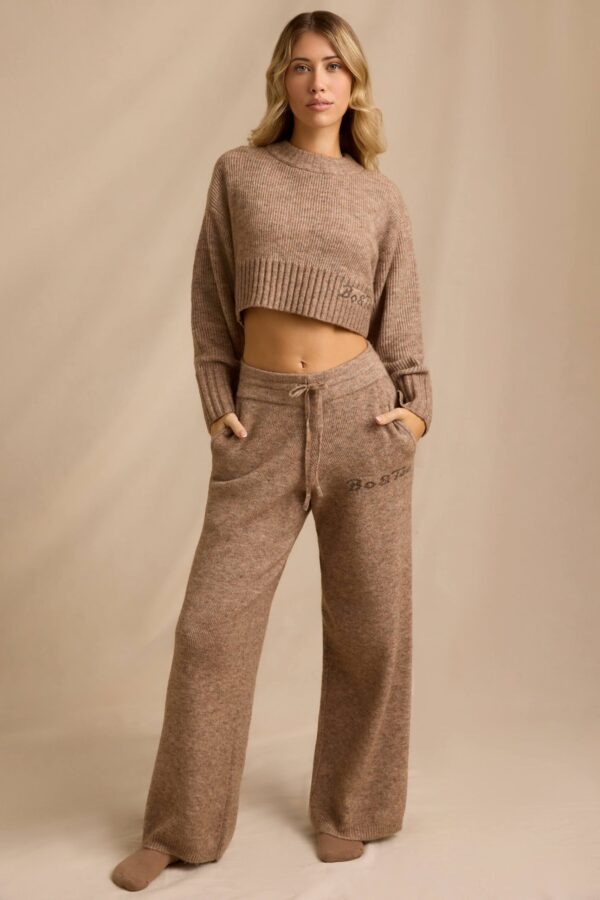 Mid-Rise Wide-Leg Joggers in Brown Marl - Image 7