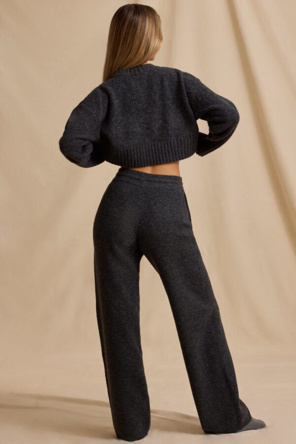 Mid-Rise Wide-Leg Joggers in Charcoal Marl - Image 2