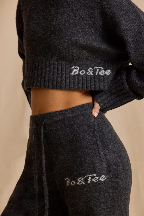 Mid-Rise Wide-Leg Joggers in Charcoal Marl - Image 4