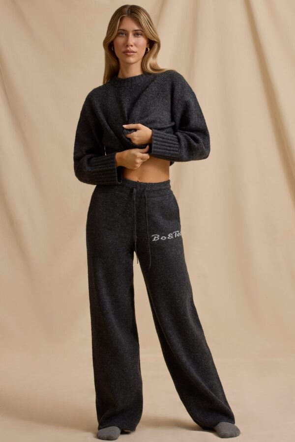 Mid-Rise Wide-Leg Joggers in Charcoal Marl - Image 5