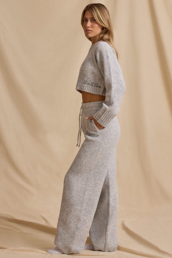 Mid-Rise Wide-Leg Joggers in Ice Marl - Image 3