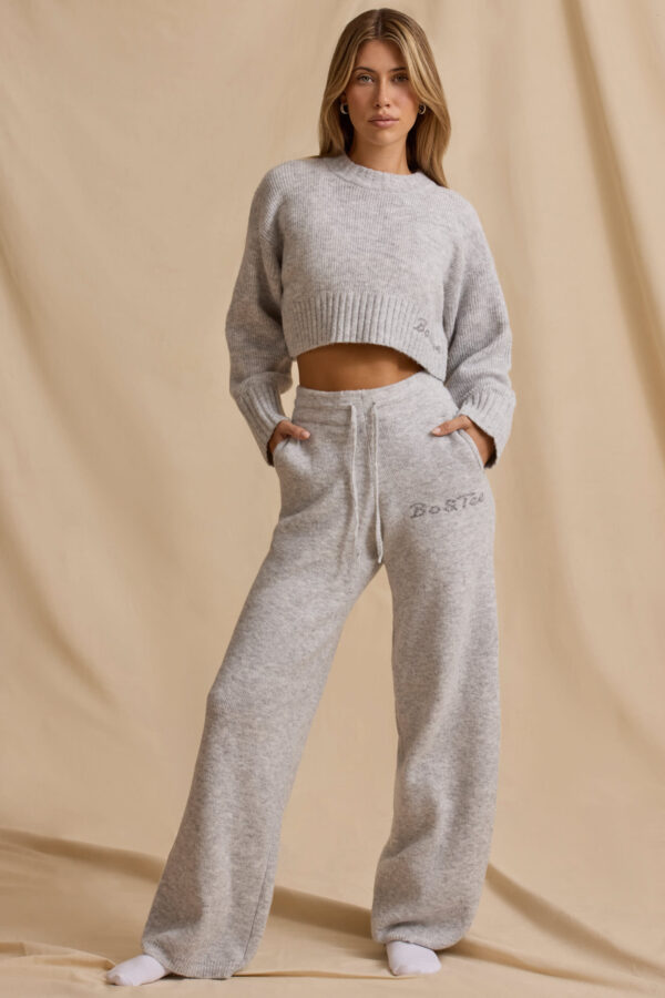 Mid-Rise Wide-Leg Joggers in Ice Marl - Image 6