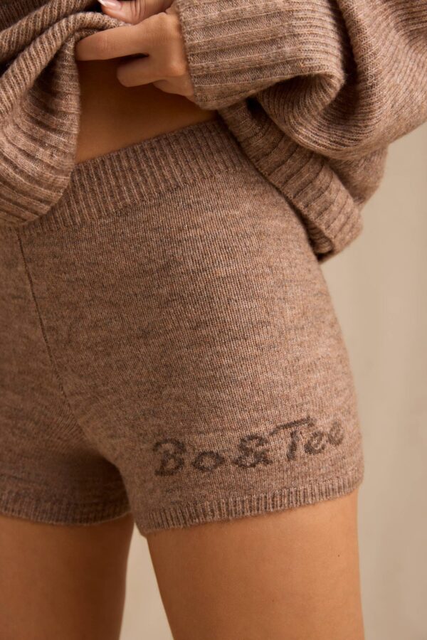Mid-Rise Knit Mini Shorts in Brown Marl - Image 4