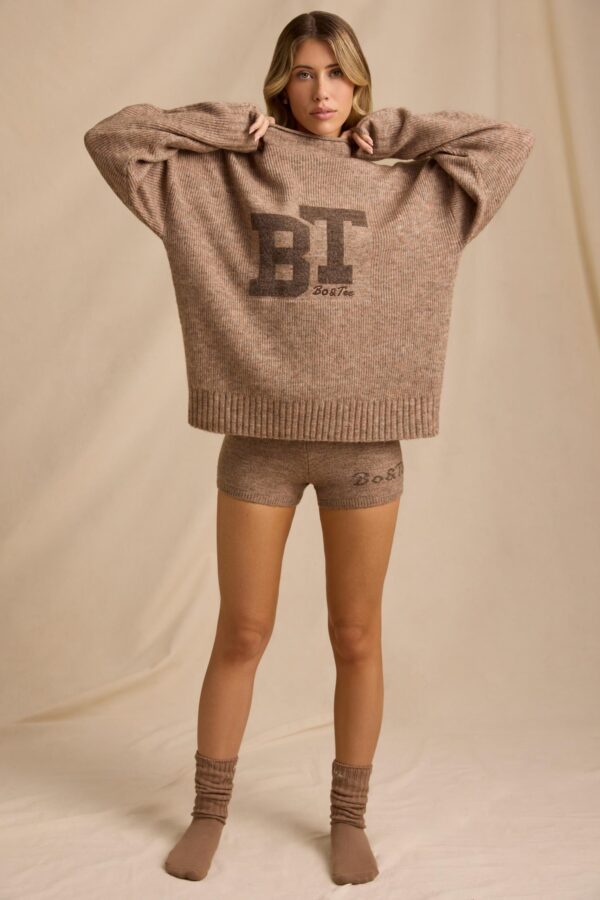 Mid-Rise Knit Mini Shorts in Brown Marl - Image 6