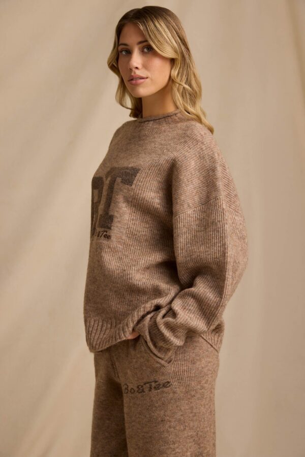 Oversized Knit Jumper in Brown Marl - Image 3