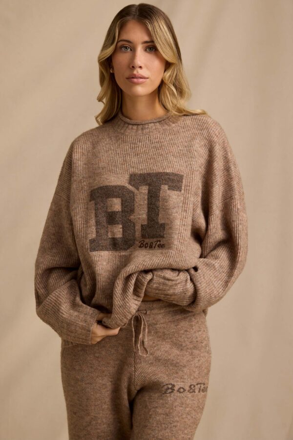Oversized Knit Jumper in Brown Marl - Image 4