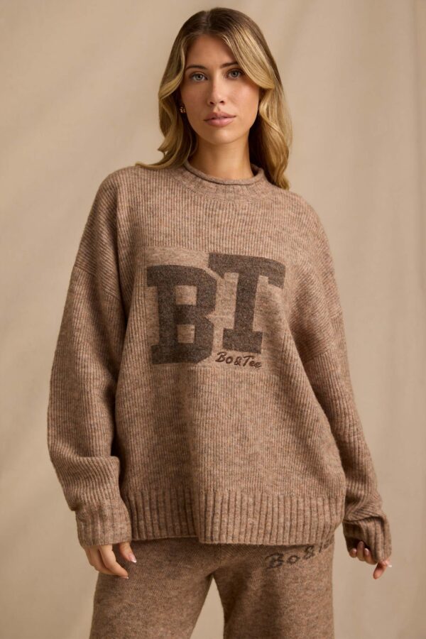 Oversized Knit Jumper in Brown Marl - Image 6