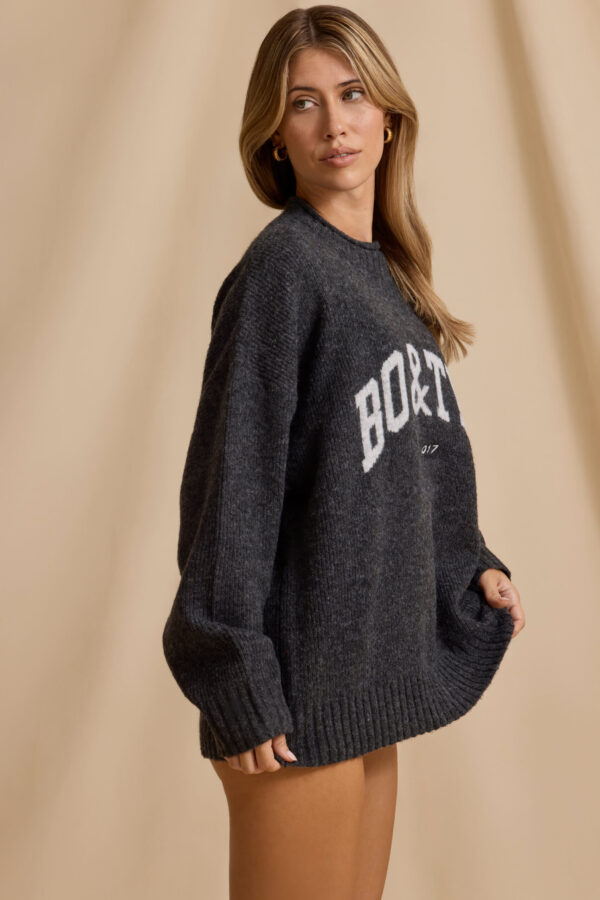 Oversized Knit Jumper in Charcoal Marl - Image 3