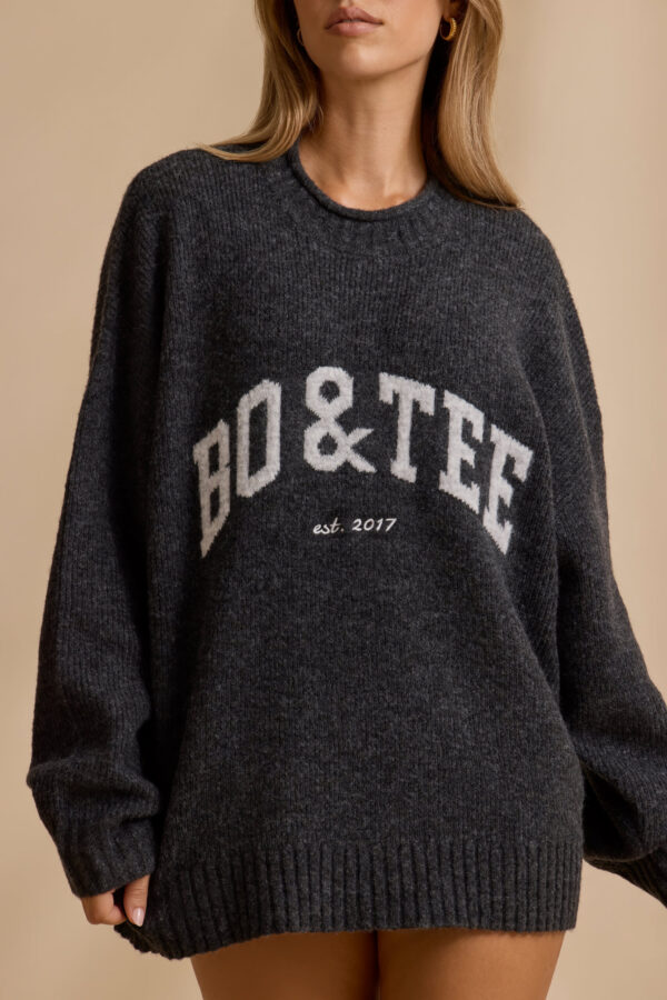 Oversized Knit Jumper in Charcoal Marl - Image 4