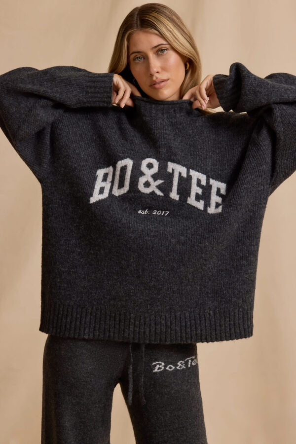 Oversized Knit Jumper in Charcoal Marl - Image 5