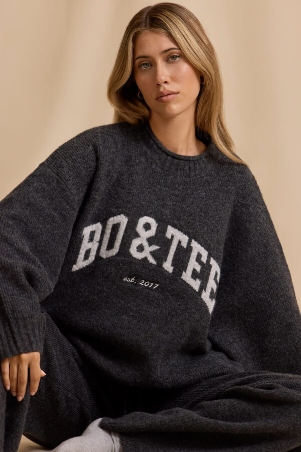 Oversized Knit Jumper in Charcoal Marl - Image 6