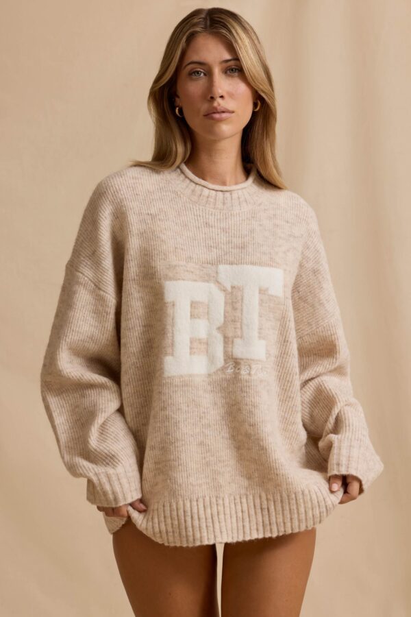 Oversized Knit Jumper in Cream Marl - Image 5