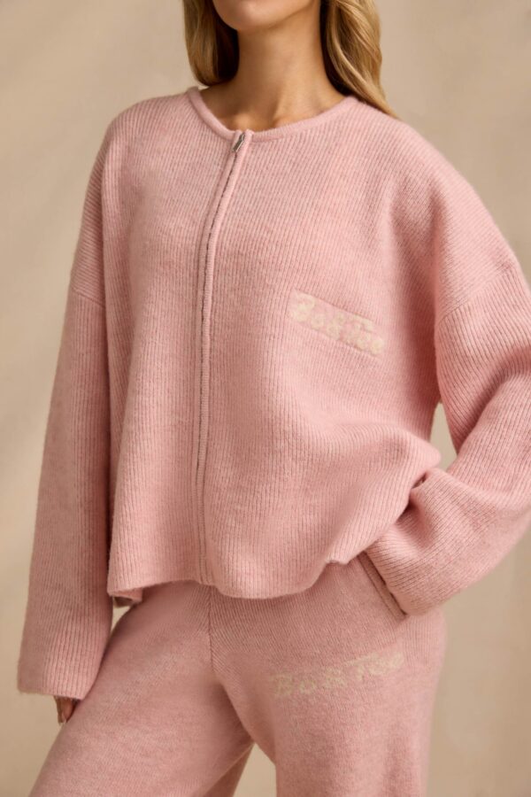 Oversized Zip-Up Cardigan in Blush Pink - Image 4