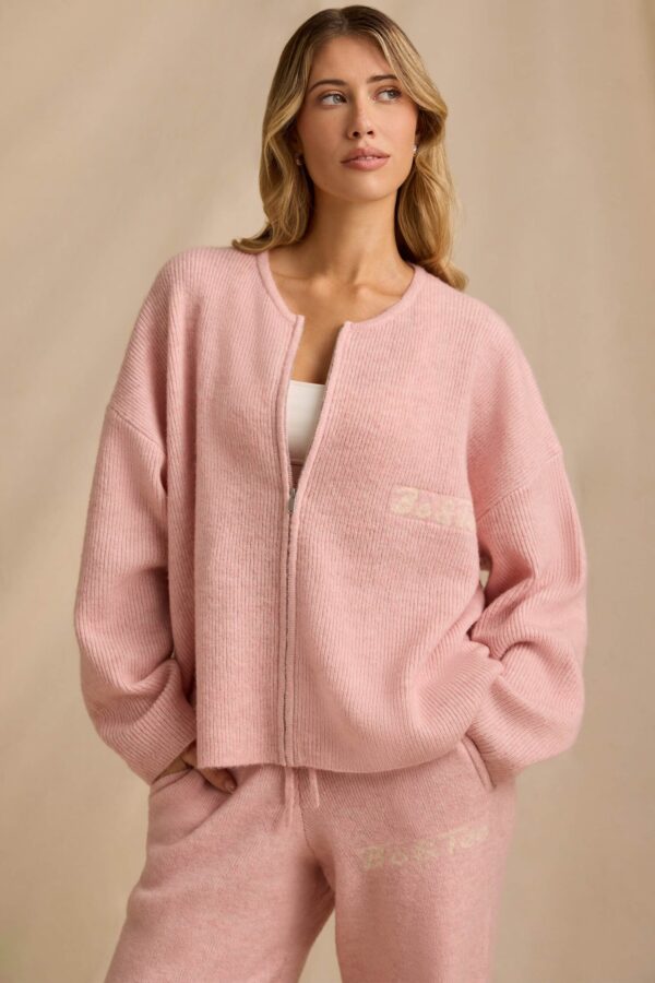 Oversized Zip-Up Cardigan in Blush Pink - Image 5